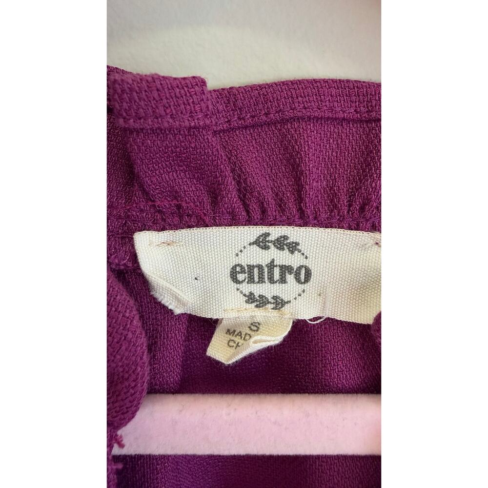 Entro Women’s Purple Puff Sleeve Smocked Mini Dress Size S Tiered V-Neck - Picture 2 of 11